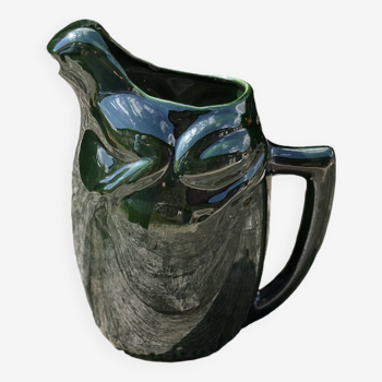 French ceramic dark green frog pitcher