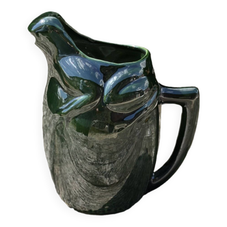 French ceramic dark green frog pitcher