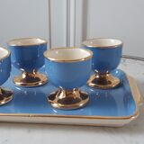 Set of 4 Coqueeggcupstiers Villeroy and Boch "Orléans" with its royal blue and golden plateau 50s
