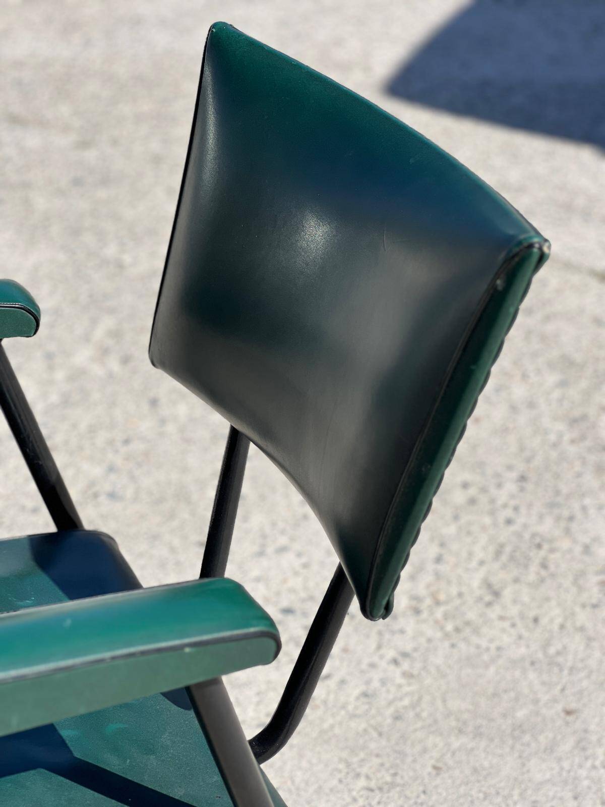 Rare green leatherette armchair, by "Colette Gueden", designer from the 1950s