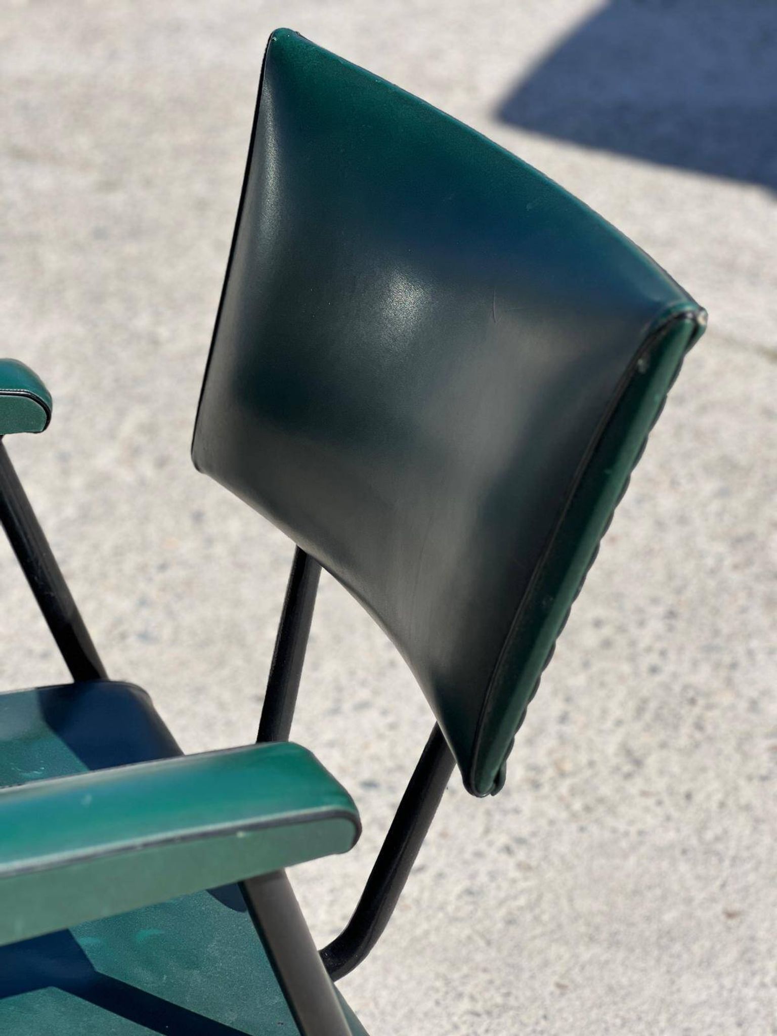 Rare green leatherette armchair, by "Colette Gueden", designer from the 1950s