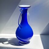 Postmodern handle vase kobalt blue postmodern