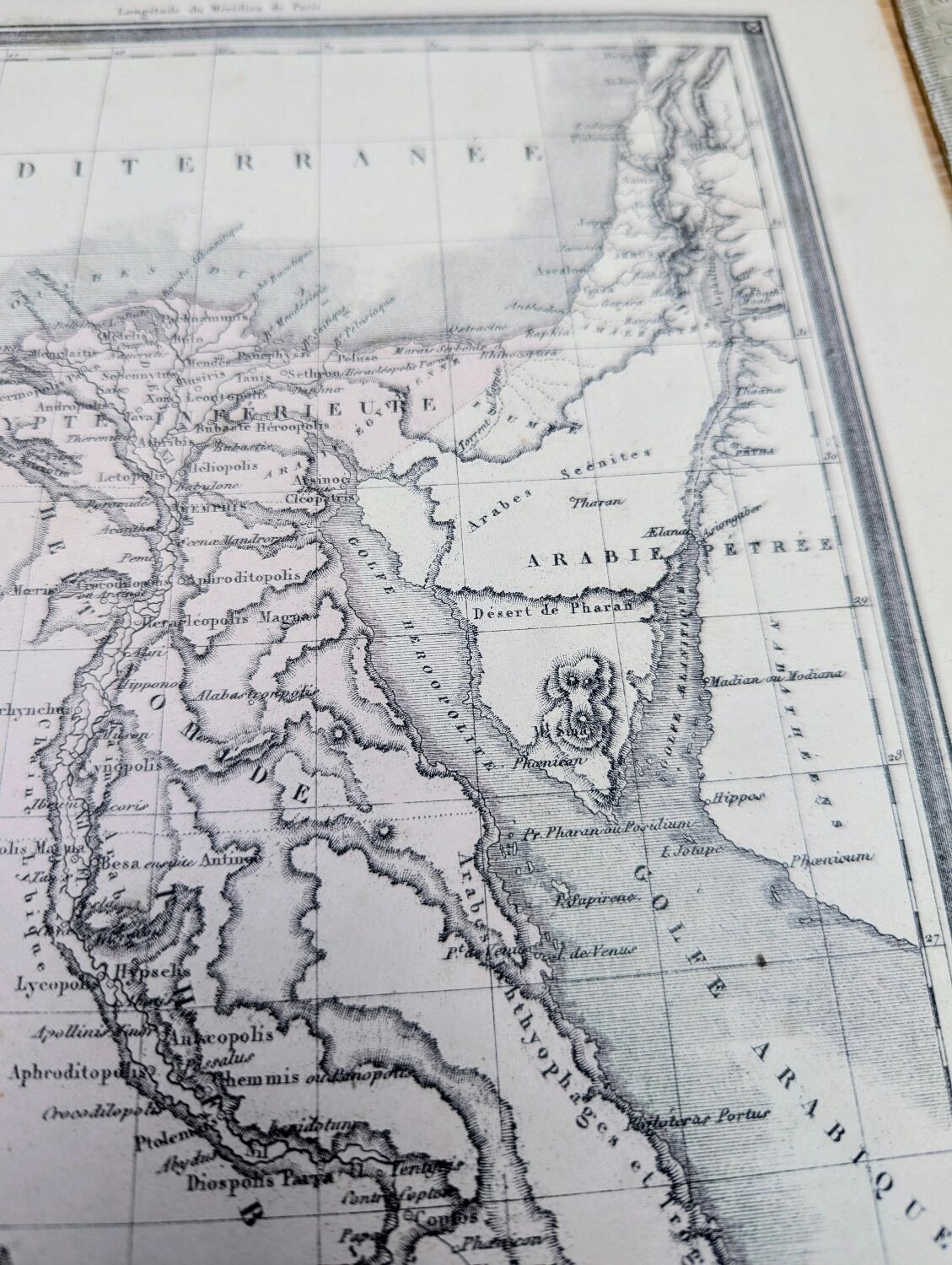 Ancient Egypt, original map printed in 1852.