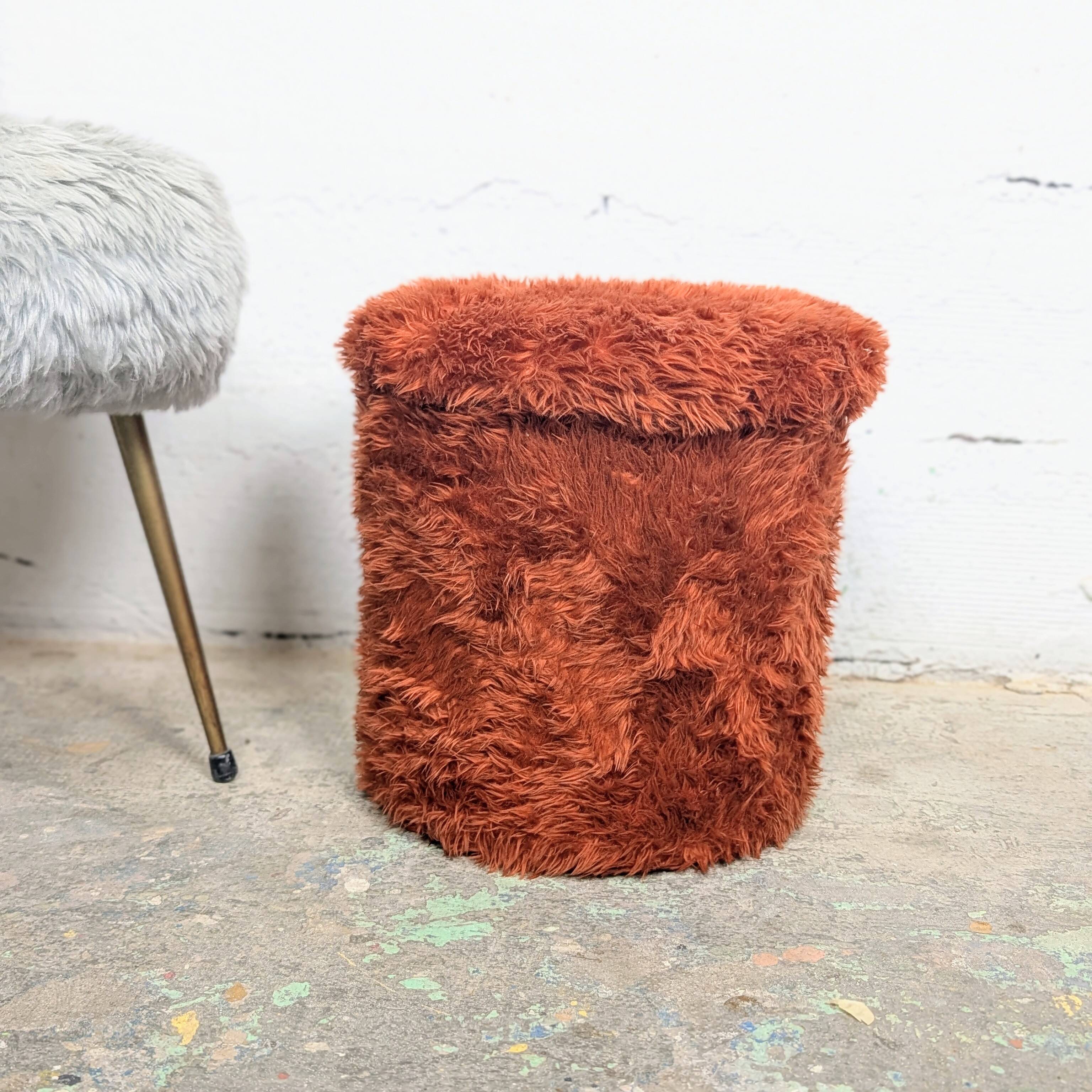 Vintage fluffy storage pouffe