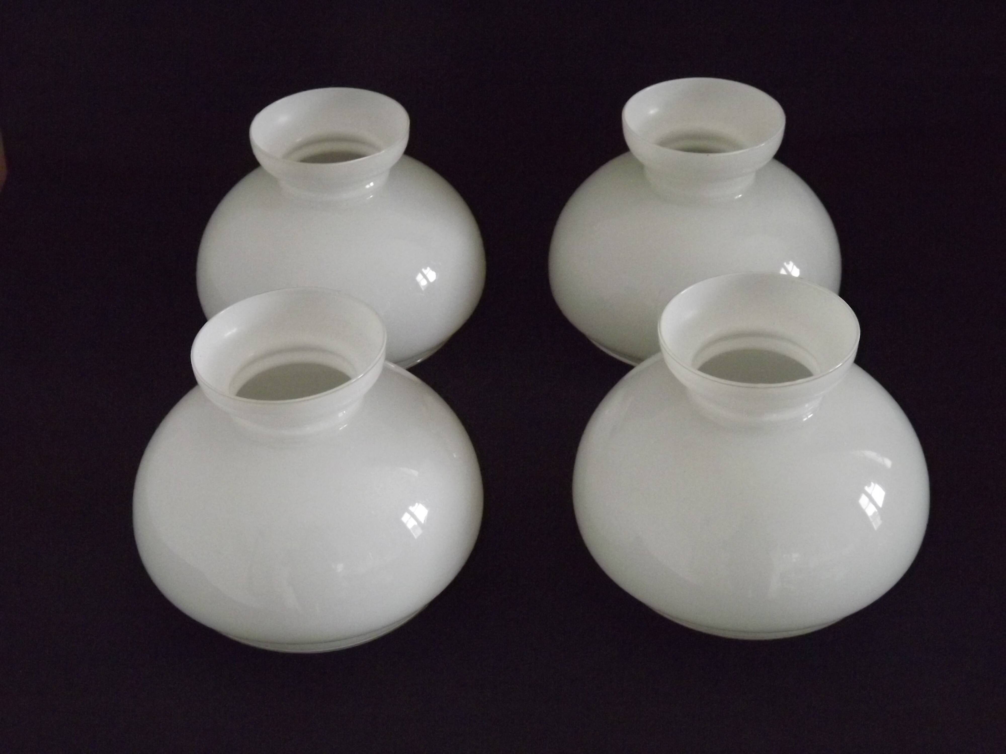 French vintage set of 4 white opaline glass lantern-style replacement shades.