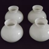 French Vintage Set of 4 White Opaline Glass Lantern-Style Replacement Shade