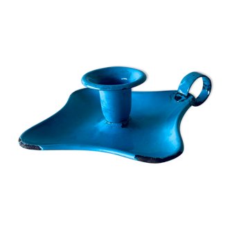 Old sky blue enamelled candle holder