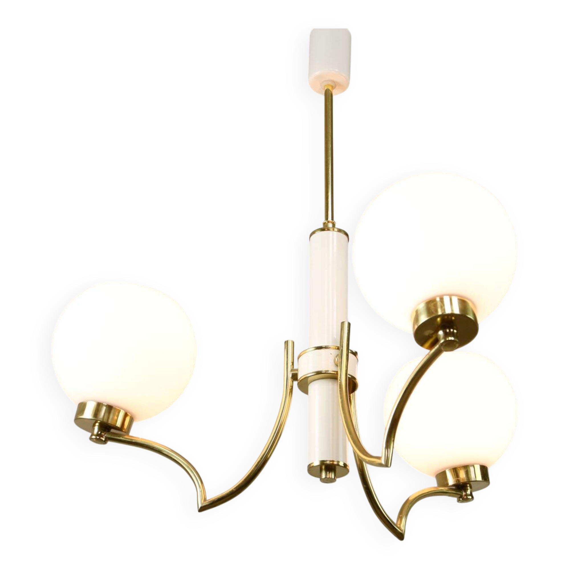 Mid-century Italian Brass and Opaline Chandelier