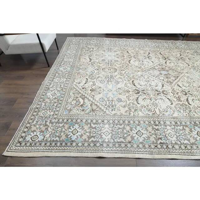 1970s Vintage Persian Handmade Wool Cotton Beige Area Rug 291x387