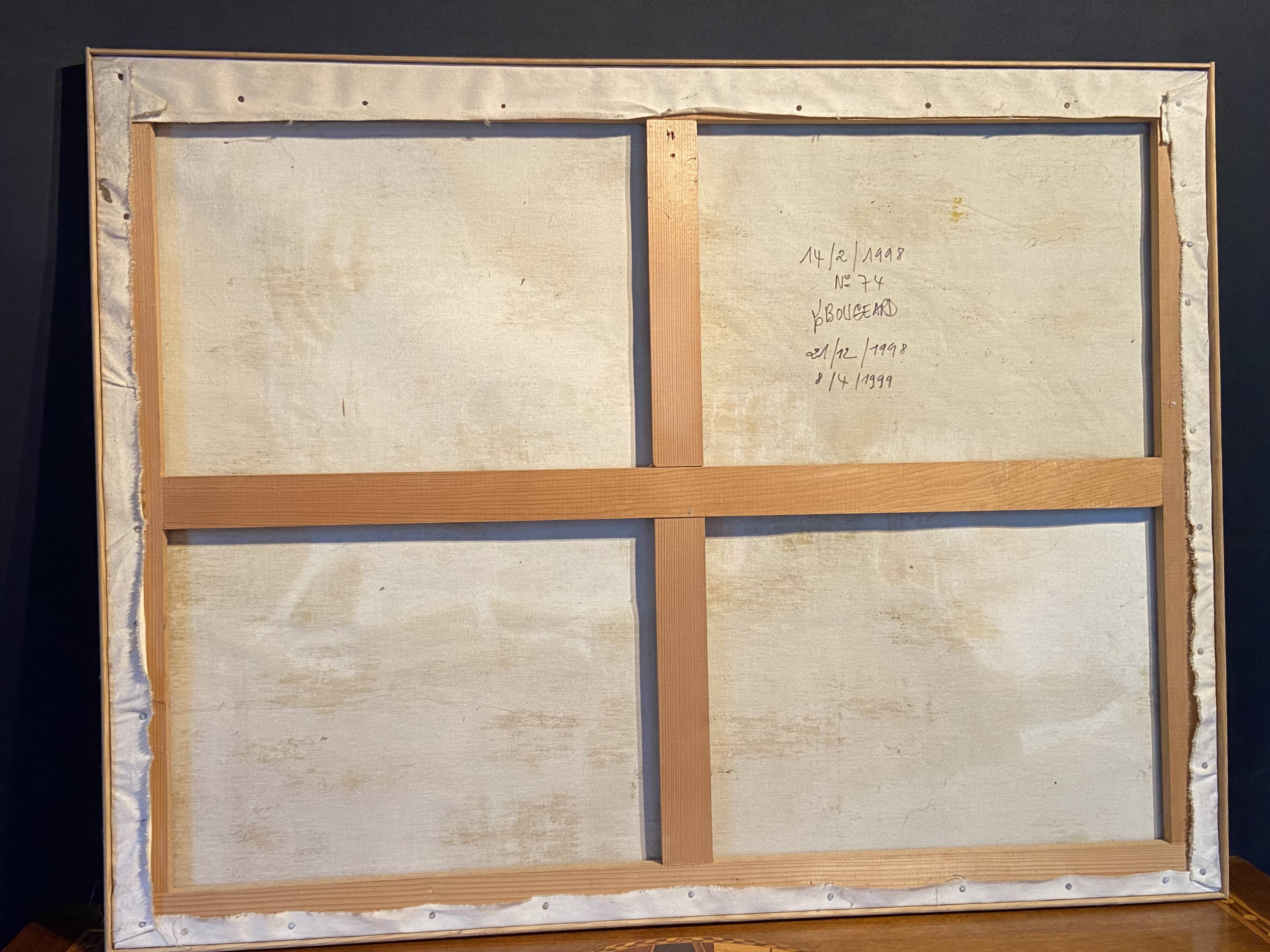 Large oil painting on canvas of a cockfight by Yves BOUGEARD