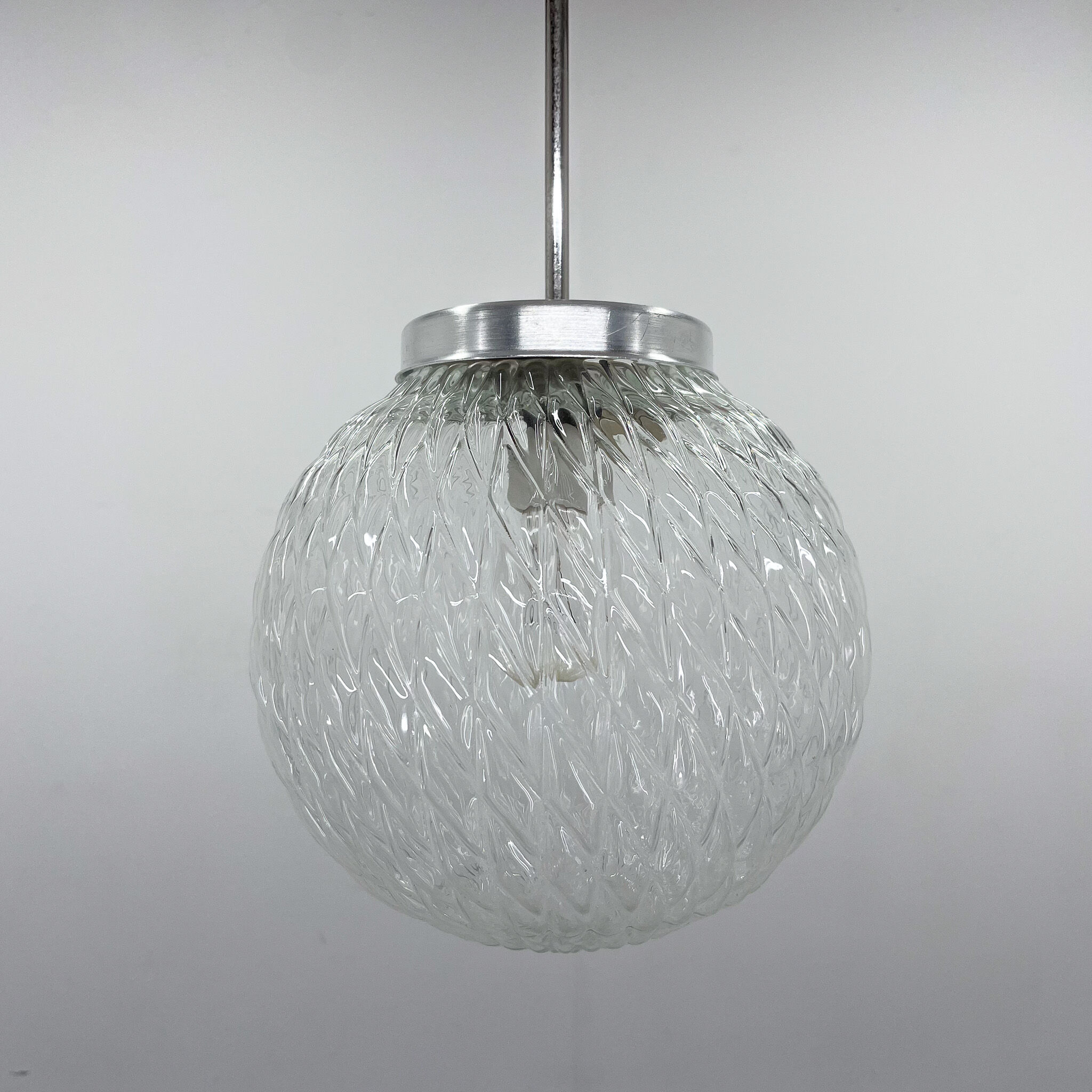 Mid-century clear glass ball pendant light, Czechoslovakia