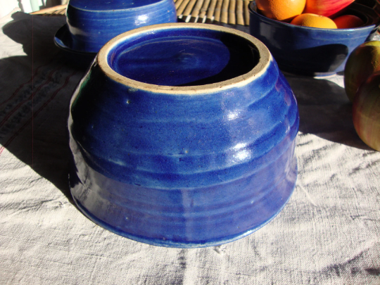 Handmade blue ceramic bowl, vintage