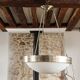 Large suspension art deco style, glass, aged brass finish.