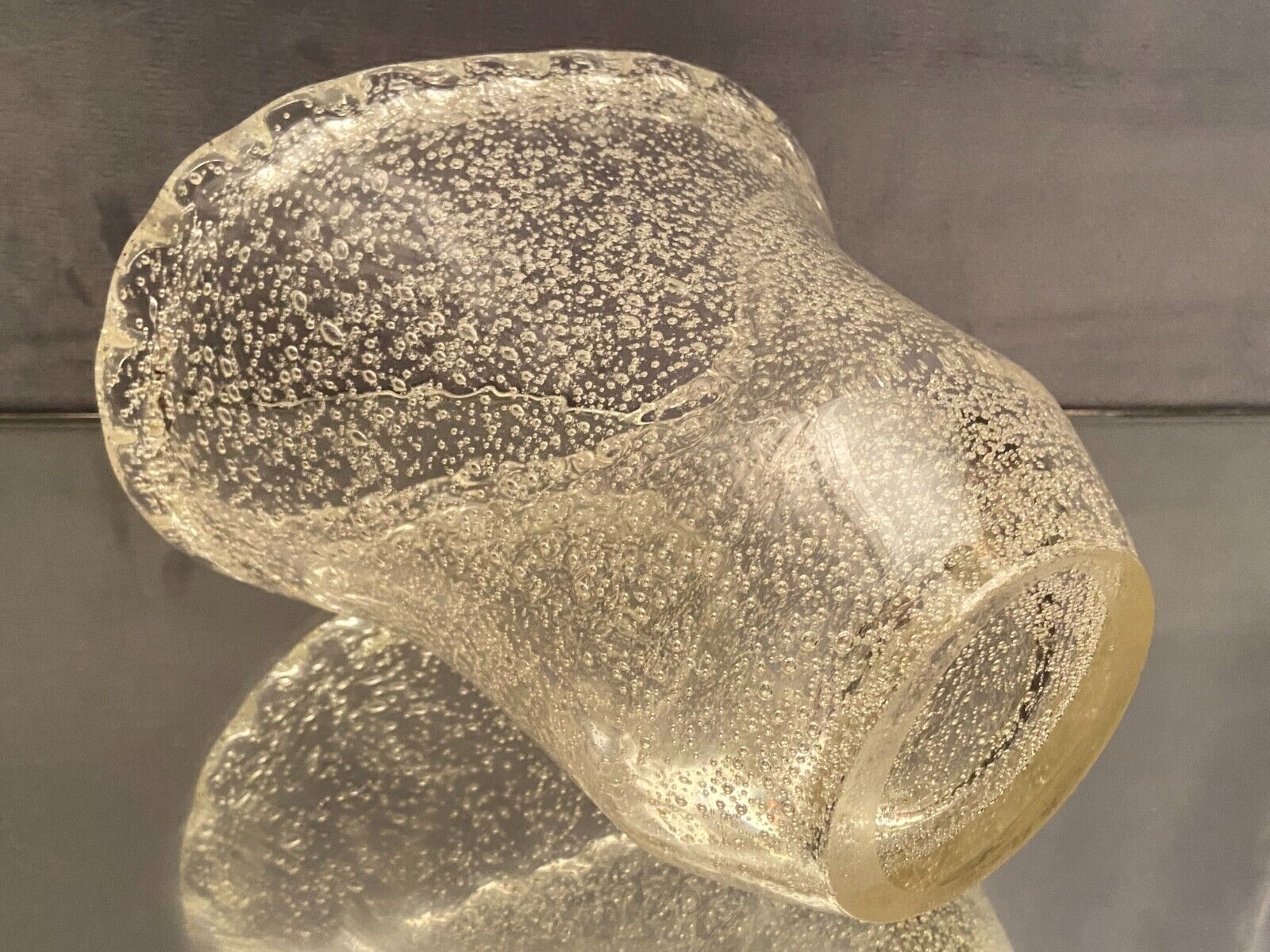 Crystal vase with subtly tinted bubble decoration signed Daum