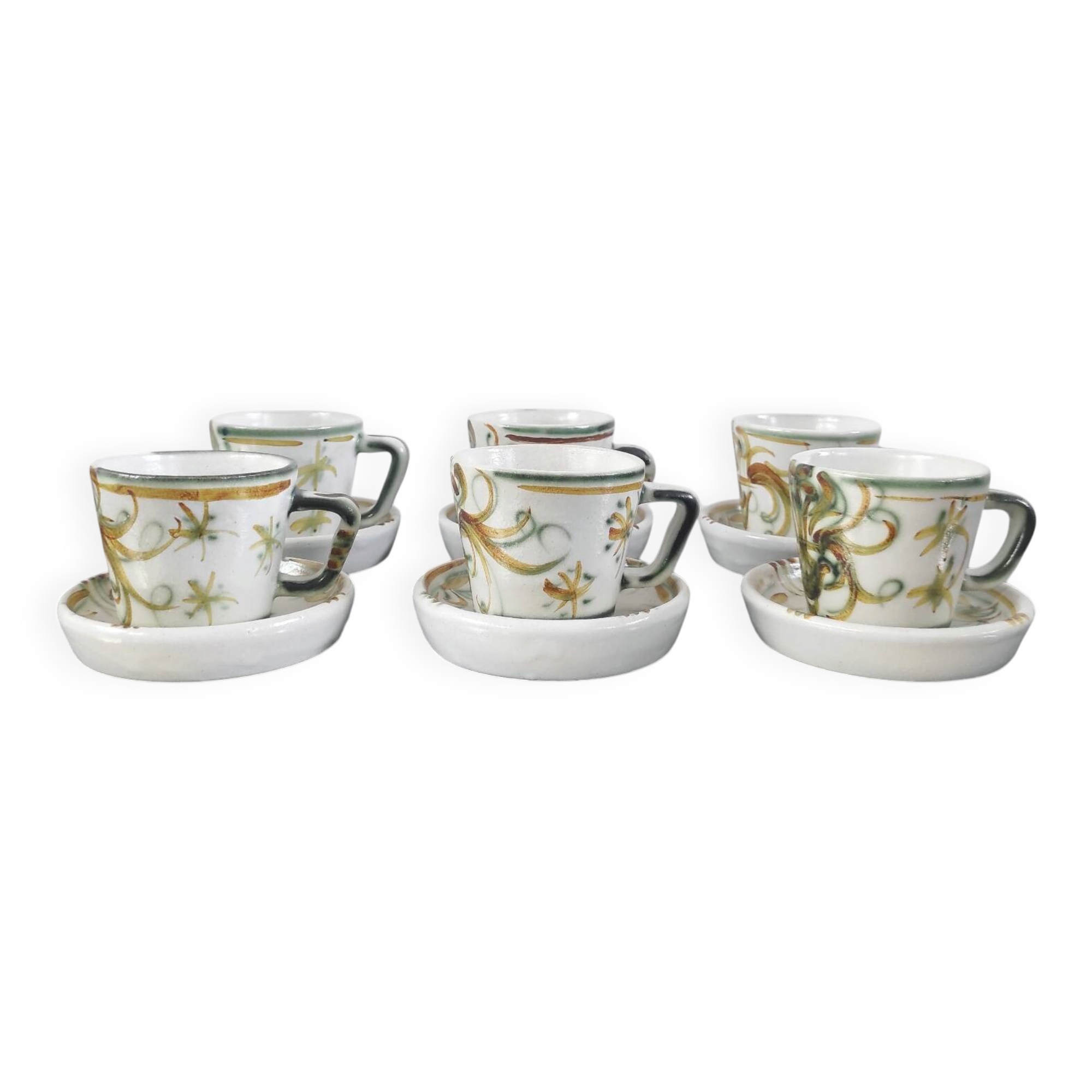 Set of 6 vintage Kéraluc Quimper coffee cups and saucers.