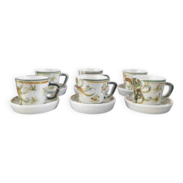 Lot de 6 tasses à café et sous-tasses vintage Kéraluc Quimper