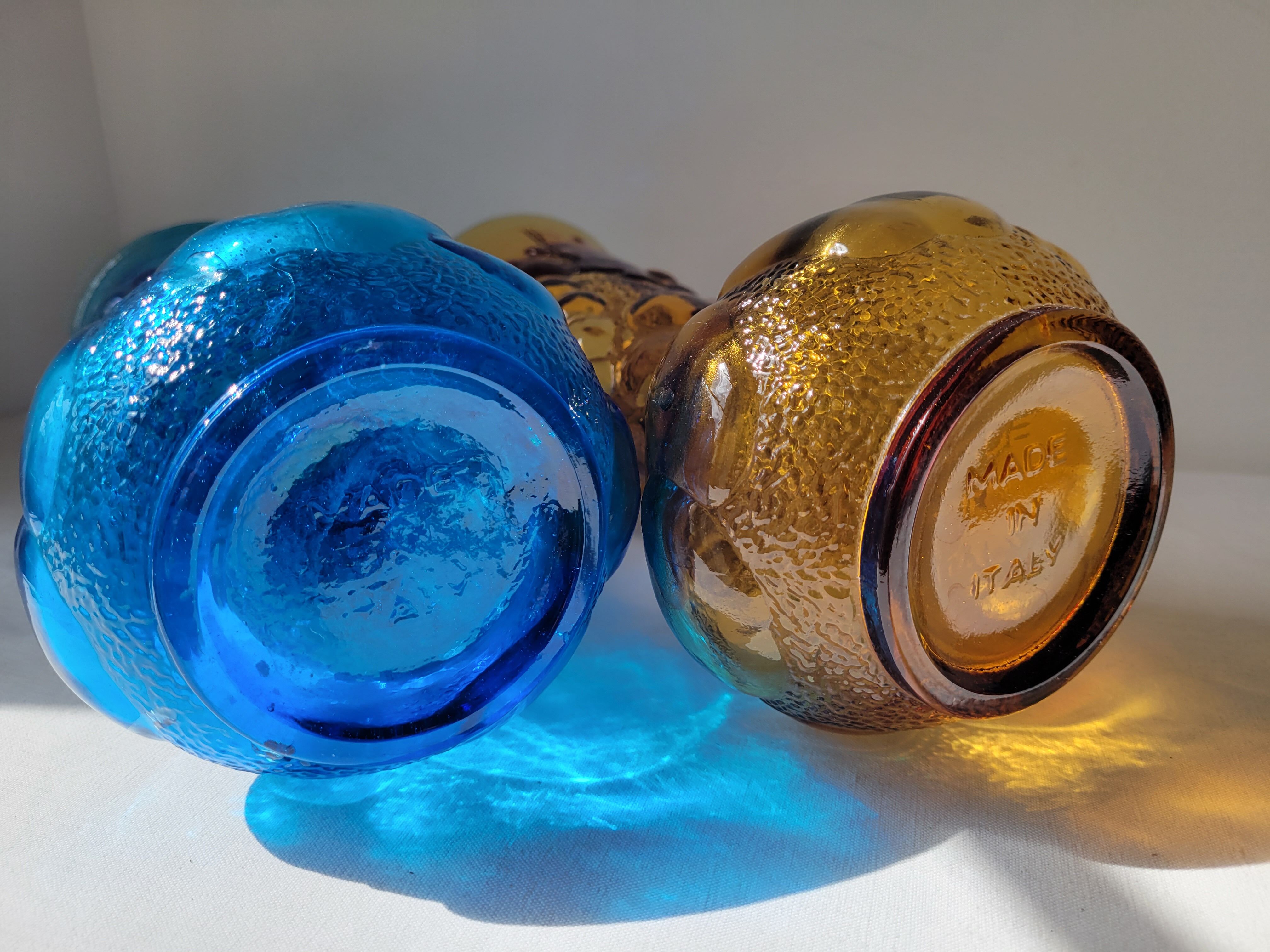Duo of blue and amber Italian vases