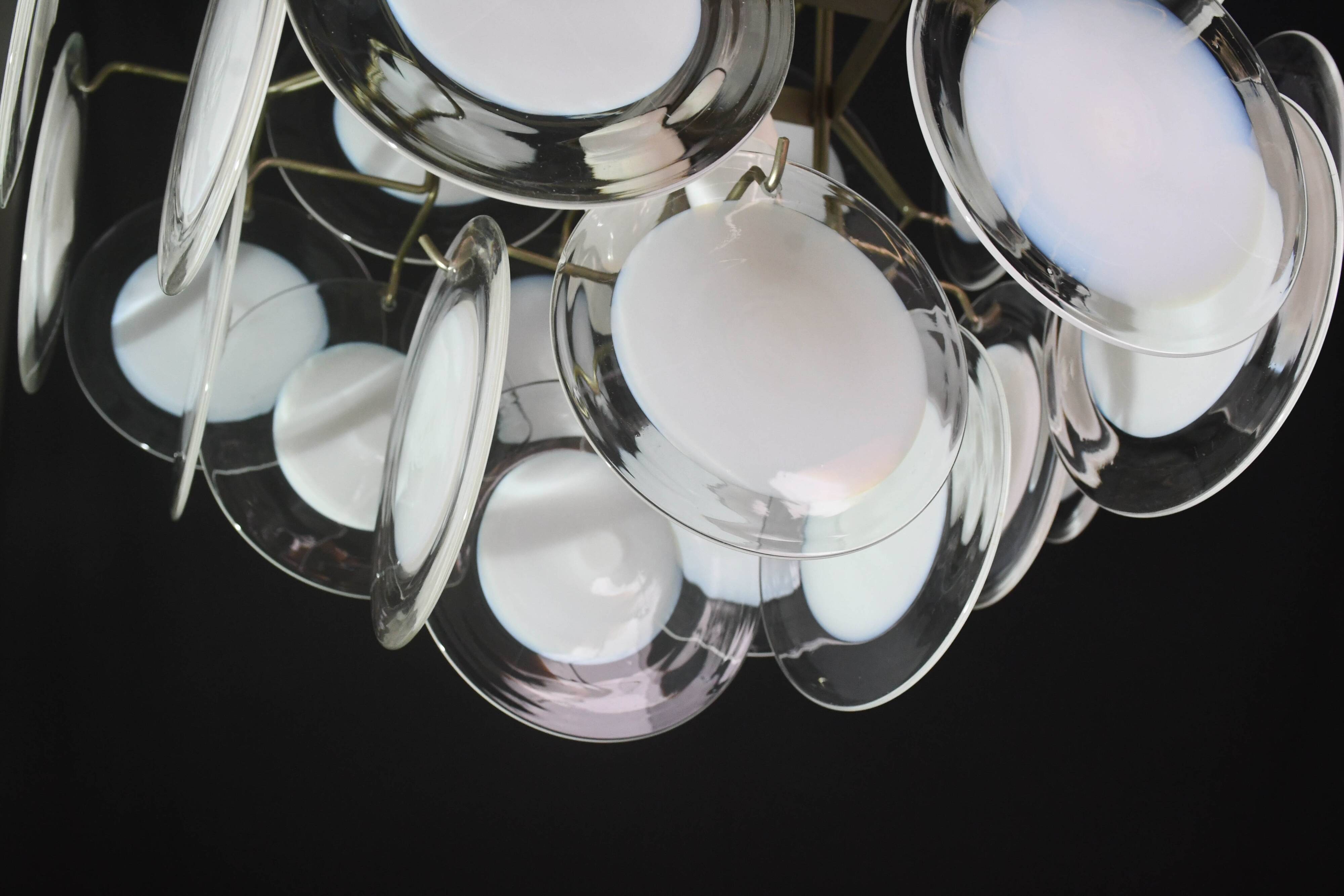Large 36 Murano Glass White Disc Chandelier by Vistosi, 1970s