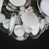 Large 36 Murano Glass White Disc Chandelier by Vistosi, 1970s