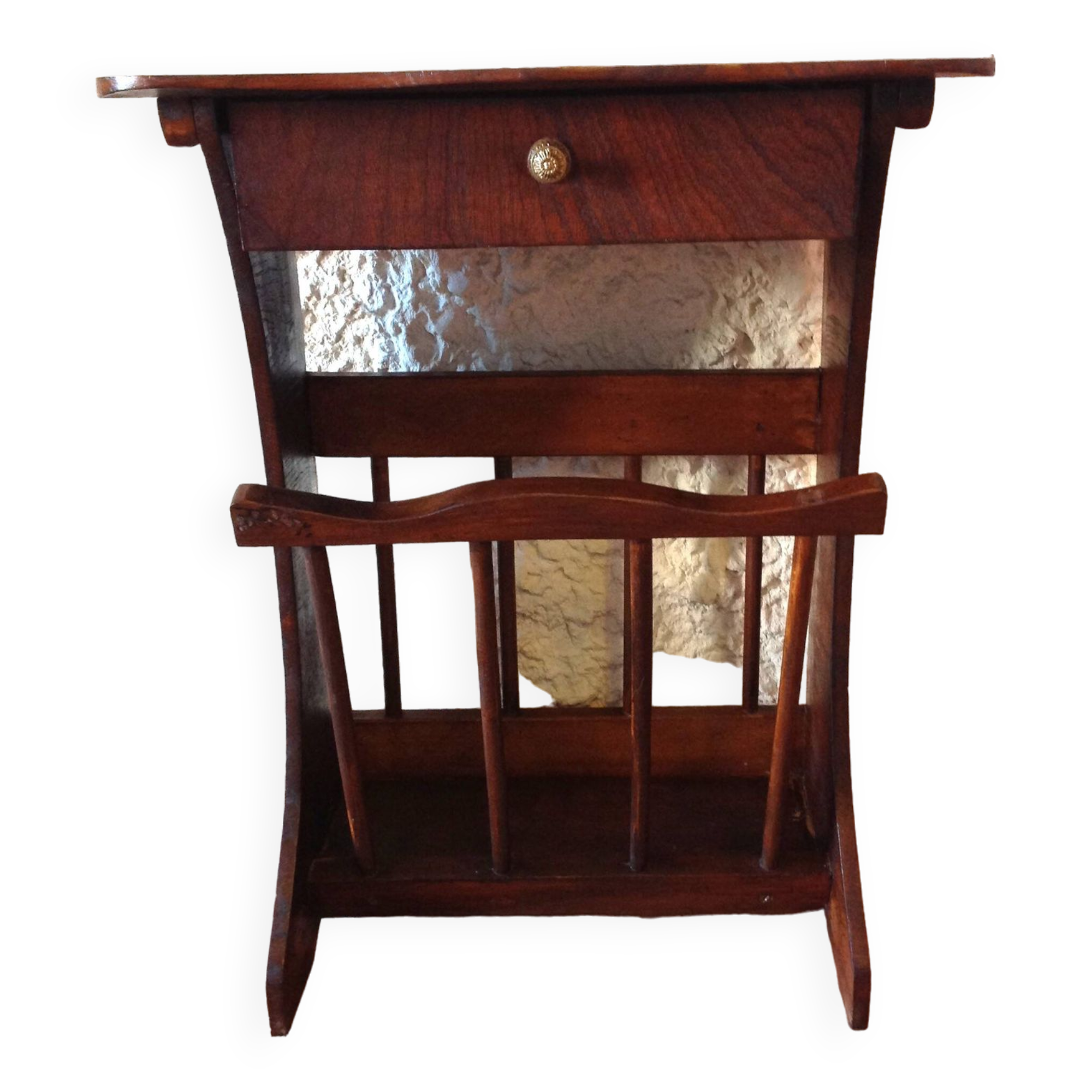 Magazine holder in varnished wood / vintage 60s