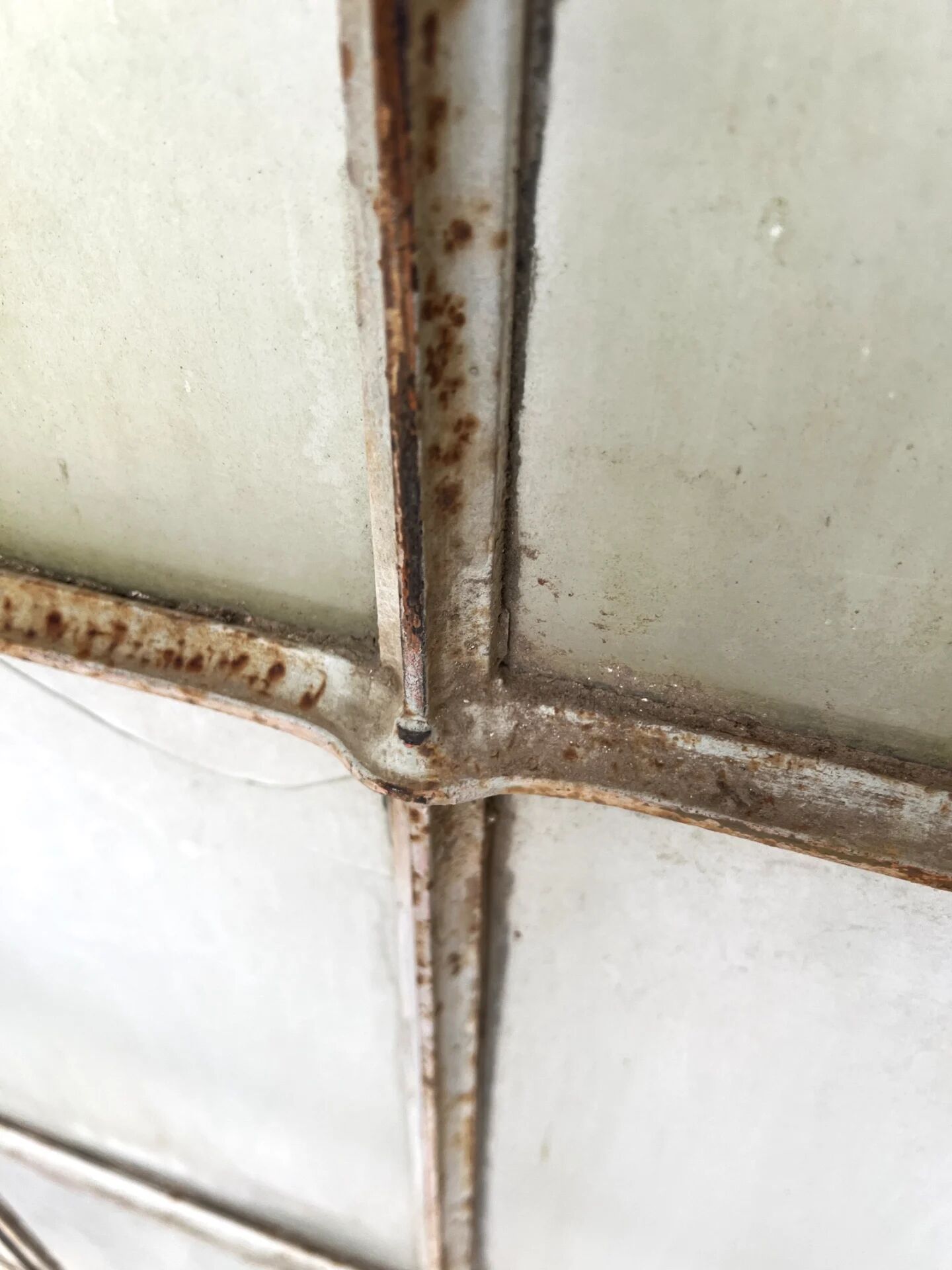 Old steel workshop skylight with opening.