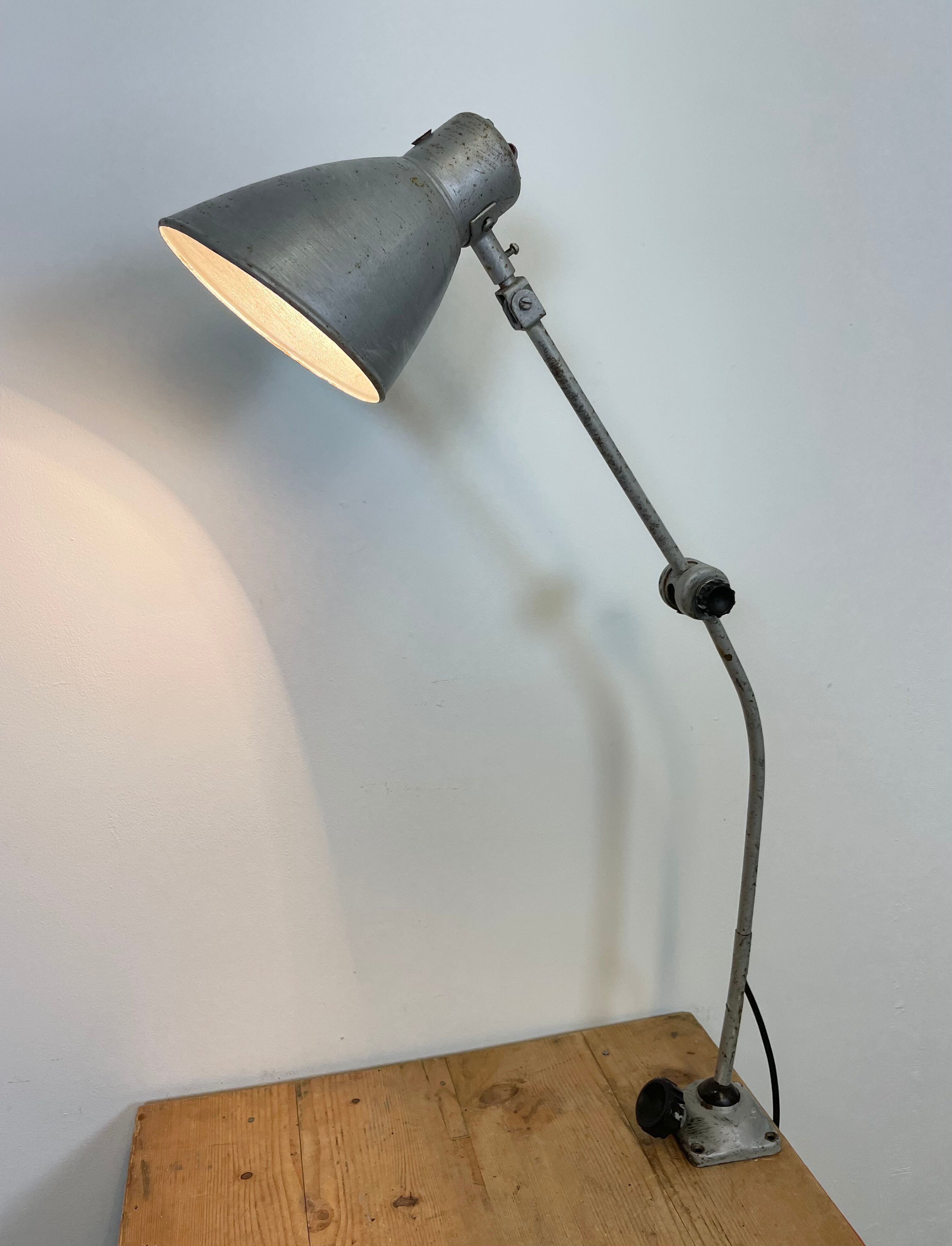 Grey industrial workshop table lamp, 1960s