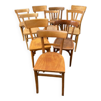 Lot de 10 chaises bistrot restaurant dépareillées 1960 bois courbé brasserie bentwood french chair b