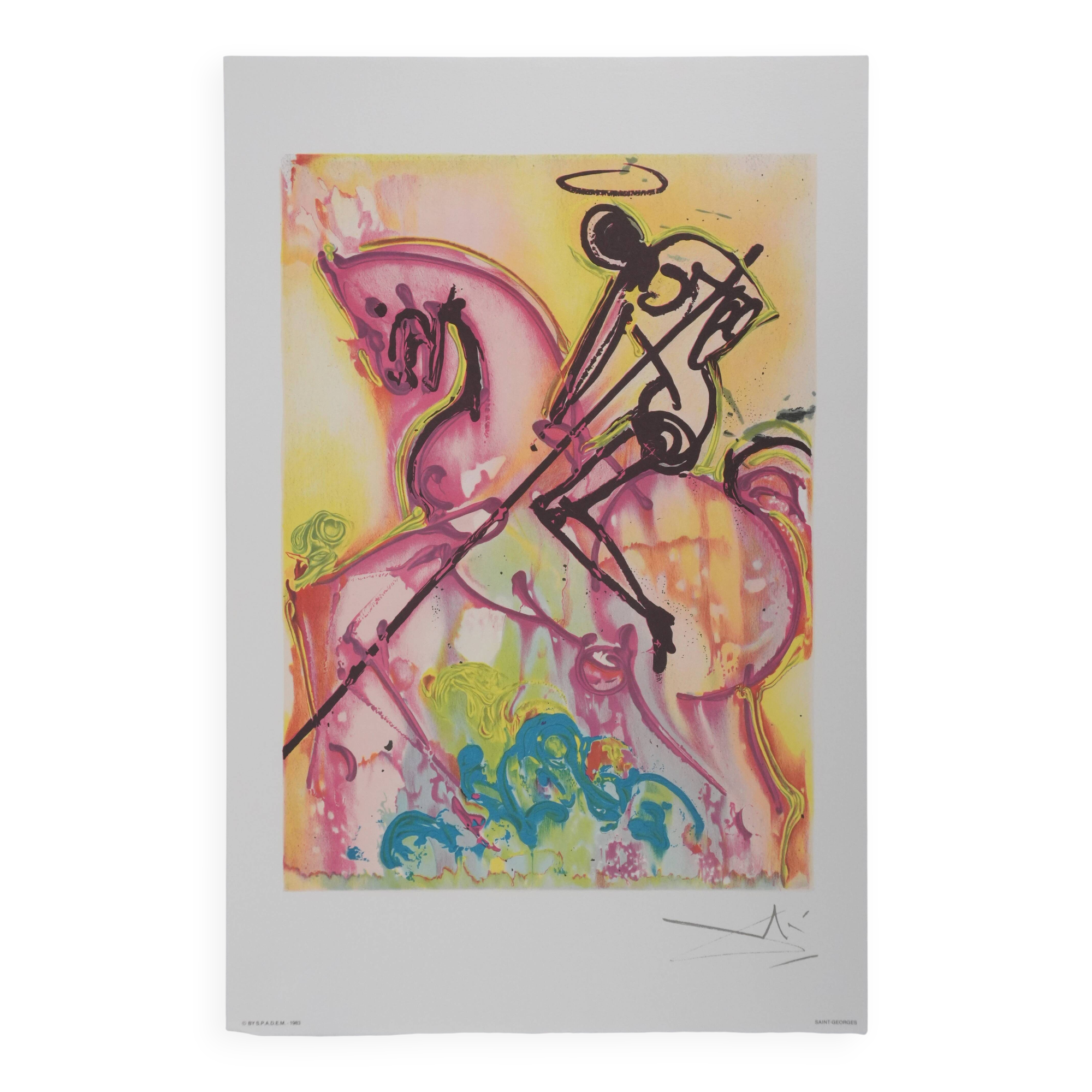 Salvador Dali: Horses, Saint George, signed lithograph