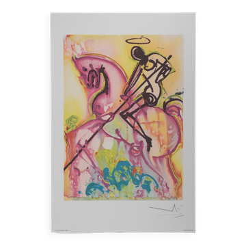Lithographie signée Les chevaux, Saint Georges, Salvador Dali