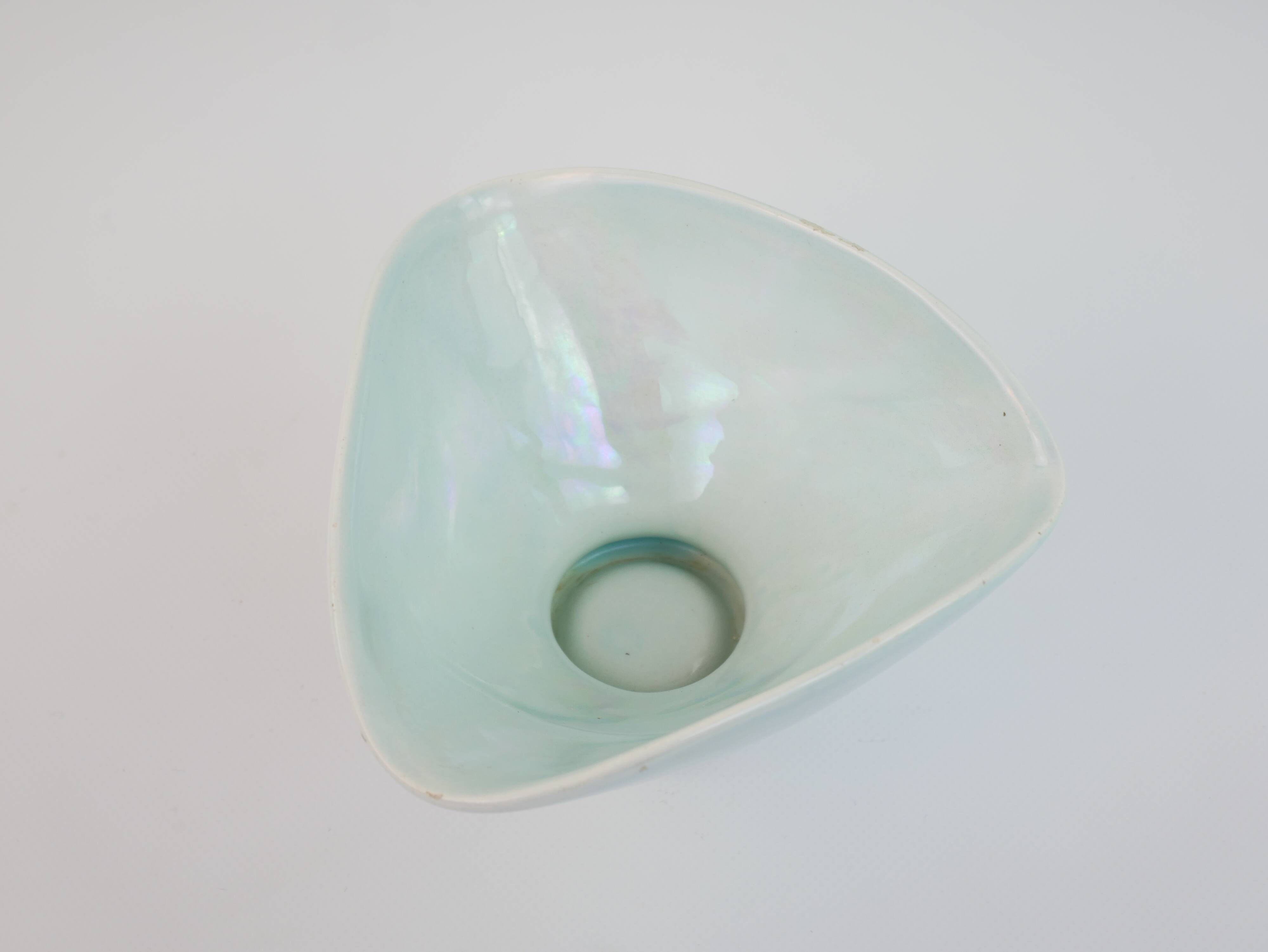 Small bowl or empty pocket in iridescent sky blue ceramic Vallauris circa 1950