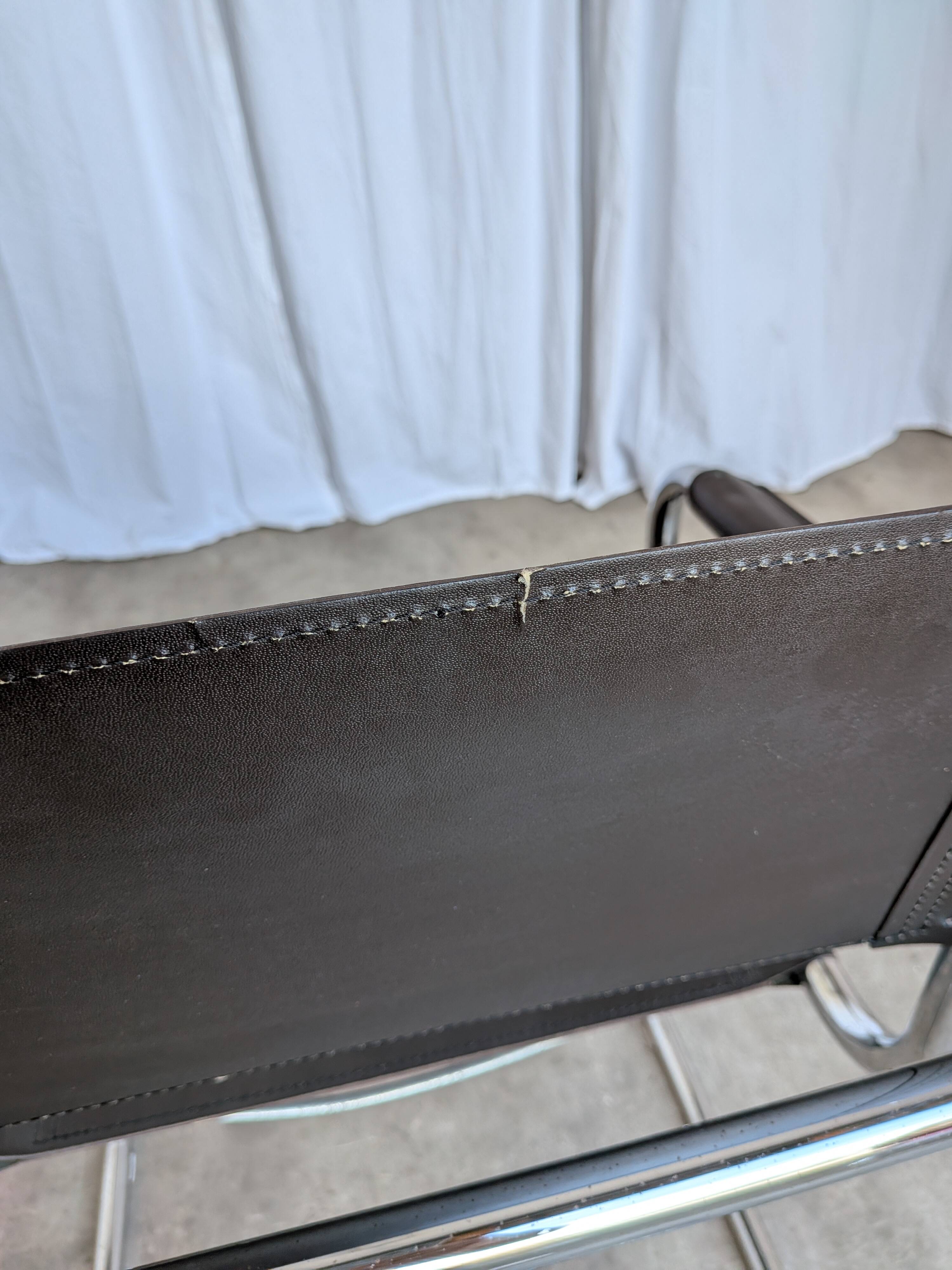 Vintage Mart Stam Style Armchair: Dark Brown Faux Leather Chrome Cantilever