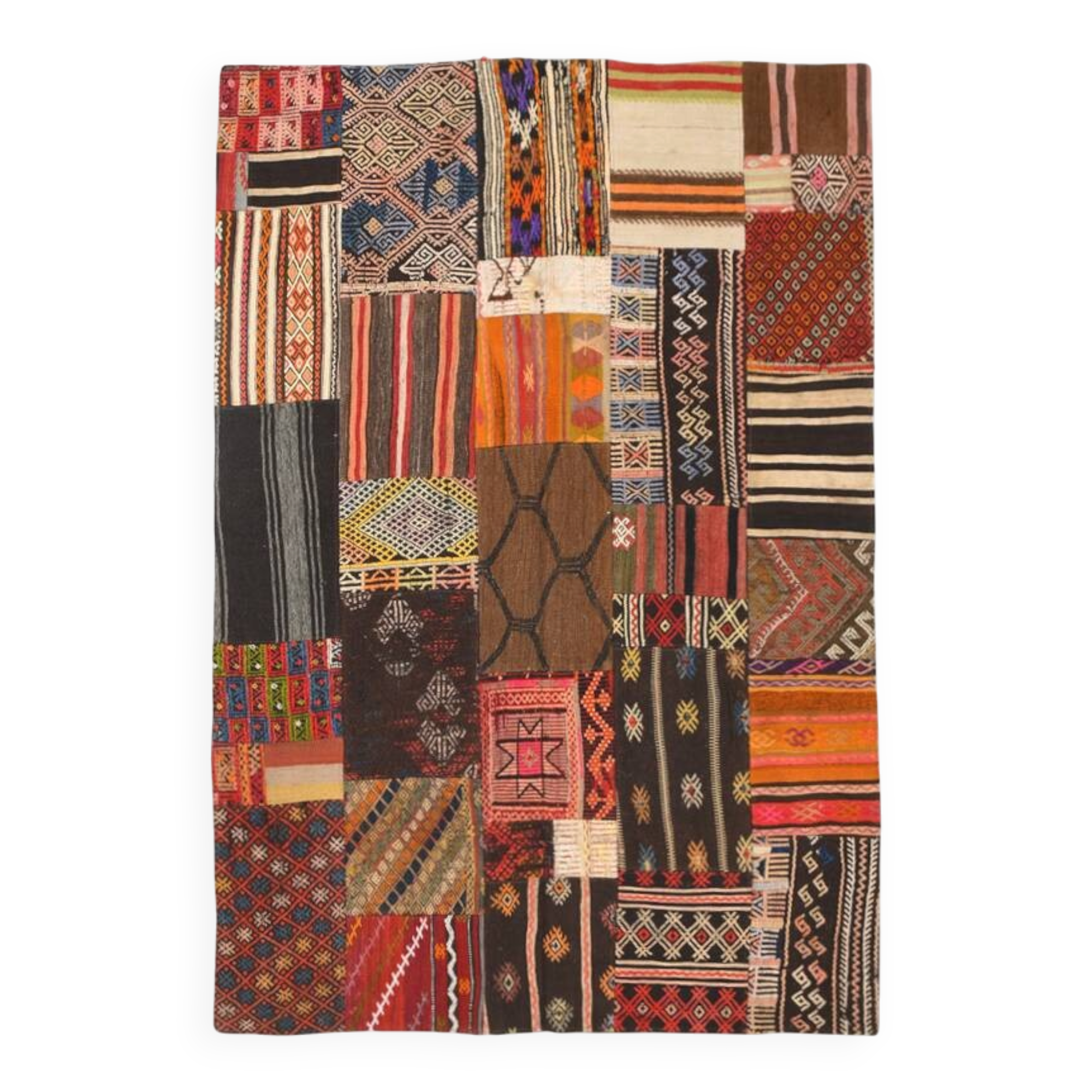 Tapis Kilim fait main contemporain rouge et marron, 165x240 cm