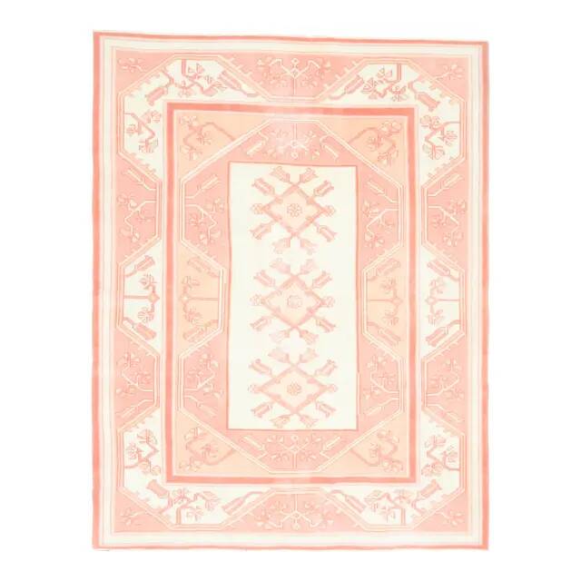 1970s Vintage Turkish Oushak Handmade Wool Cotton Pink Area Rug  168x220