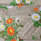 Nappe vintage Moissac fleuri et 8 serviettes neuf - beige orange vert neuf