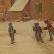 Enfants jouant dans la neige, huile sur toile, signée, vers 1900