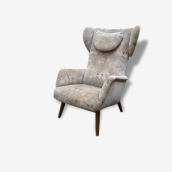 Fauteuil Bergere scandinave wing chair wingback années 50