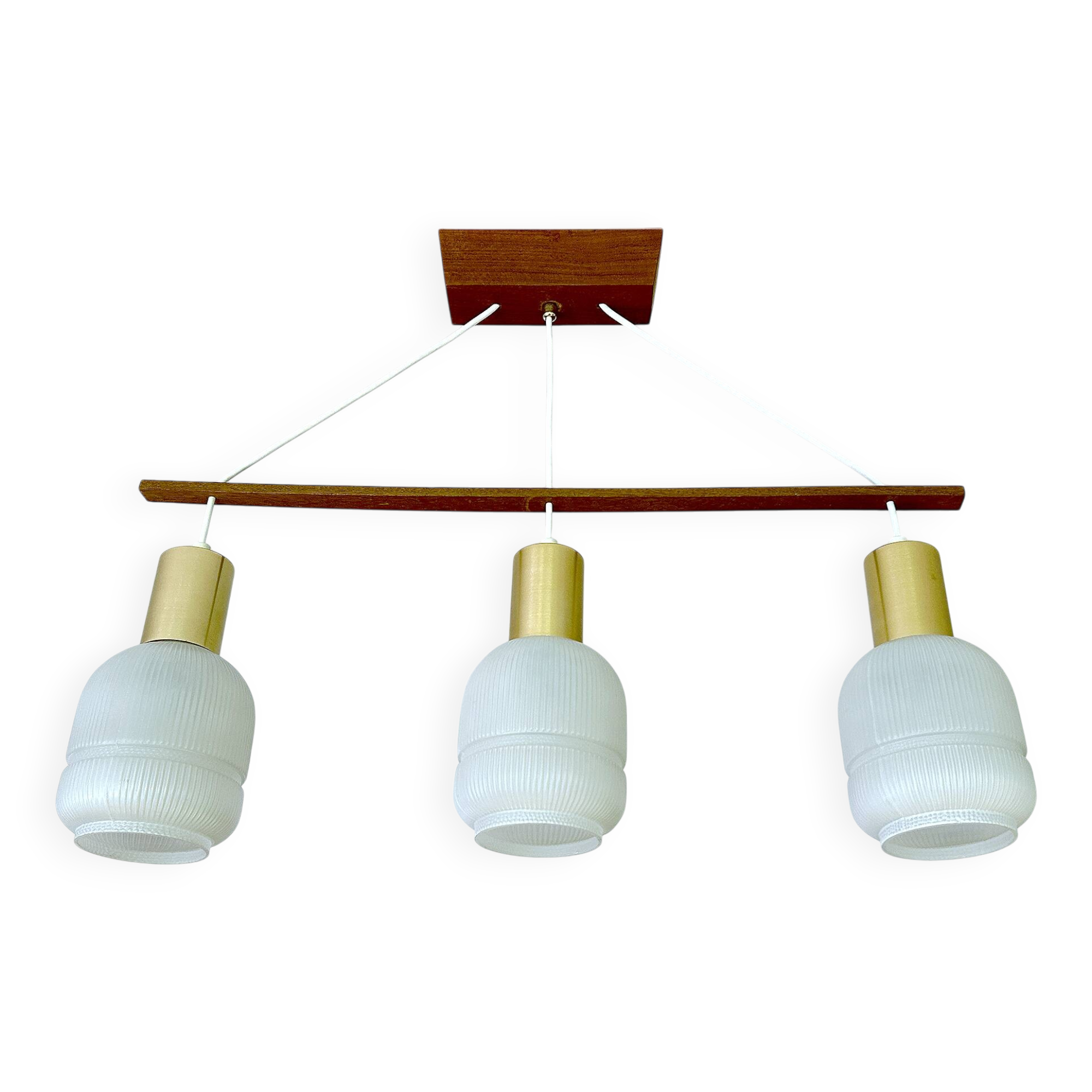 Vintage Scandinavian Pendant Light Teak Glass
