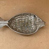 Ancien cendrier forme poisson en métal argenté vintage