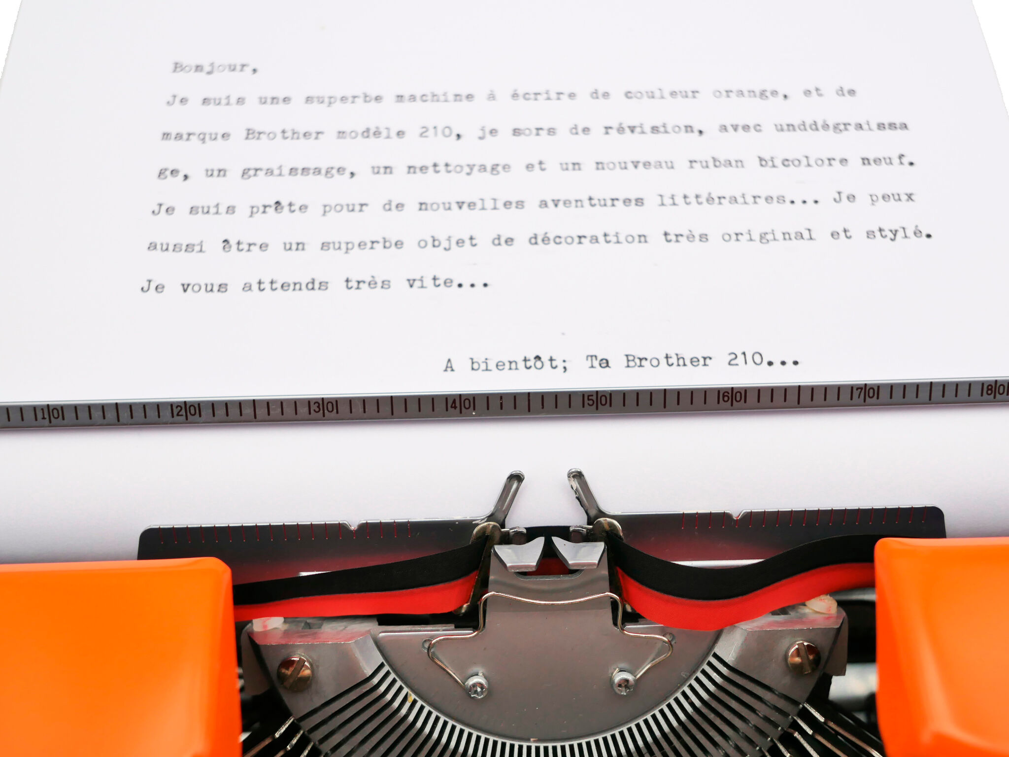Revised orange brother 210 typewriter with new ribbon
