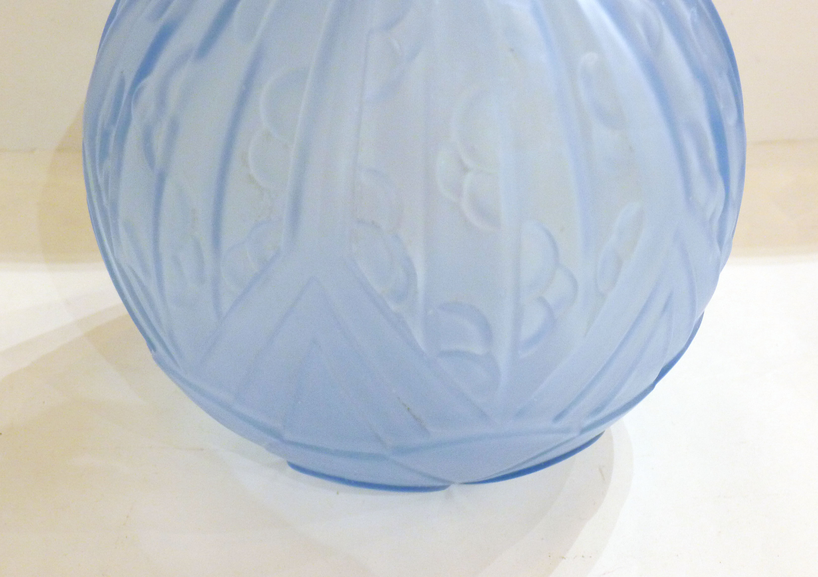 Art Deco ball vase, frosted blue glass