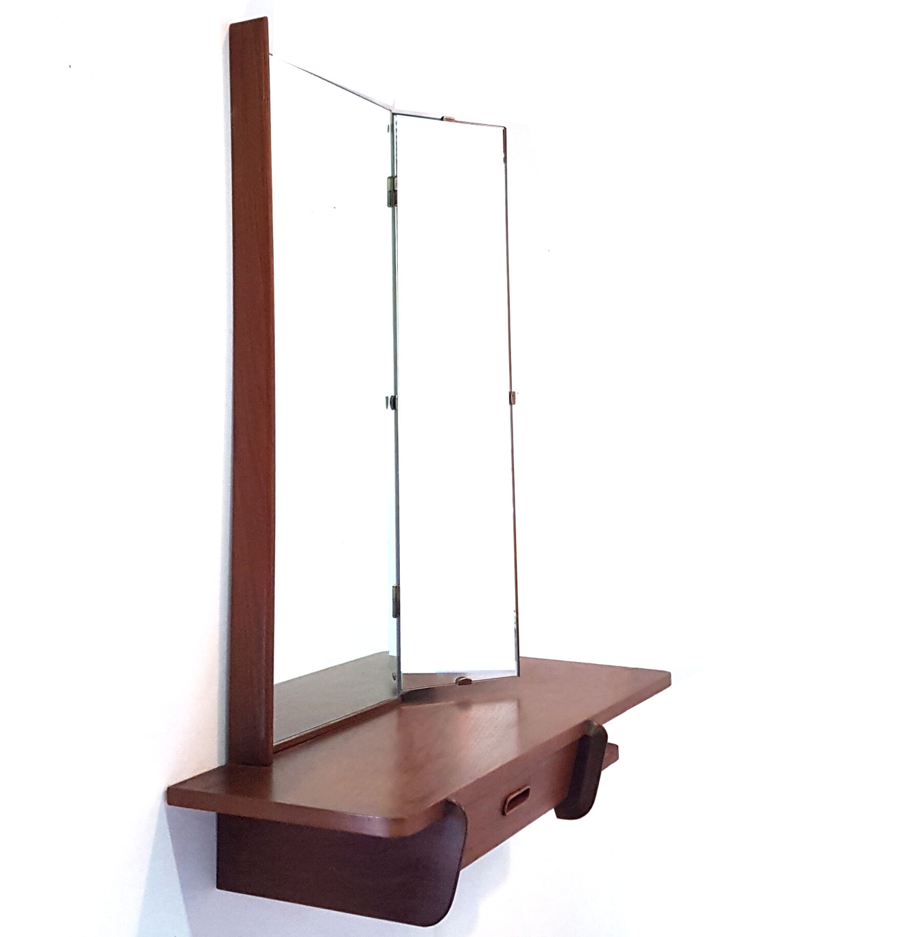 Wall mounted teak vanity table with mirror, 1960s