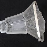 Grand abat-jour Art Déco en verre dépoli, motif floral géométrique