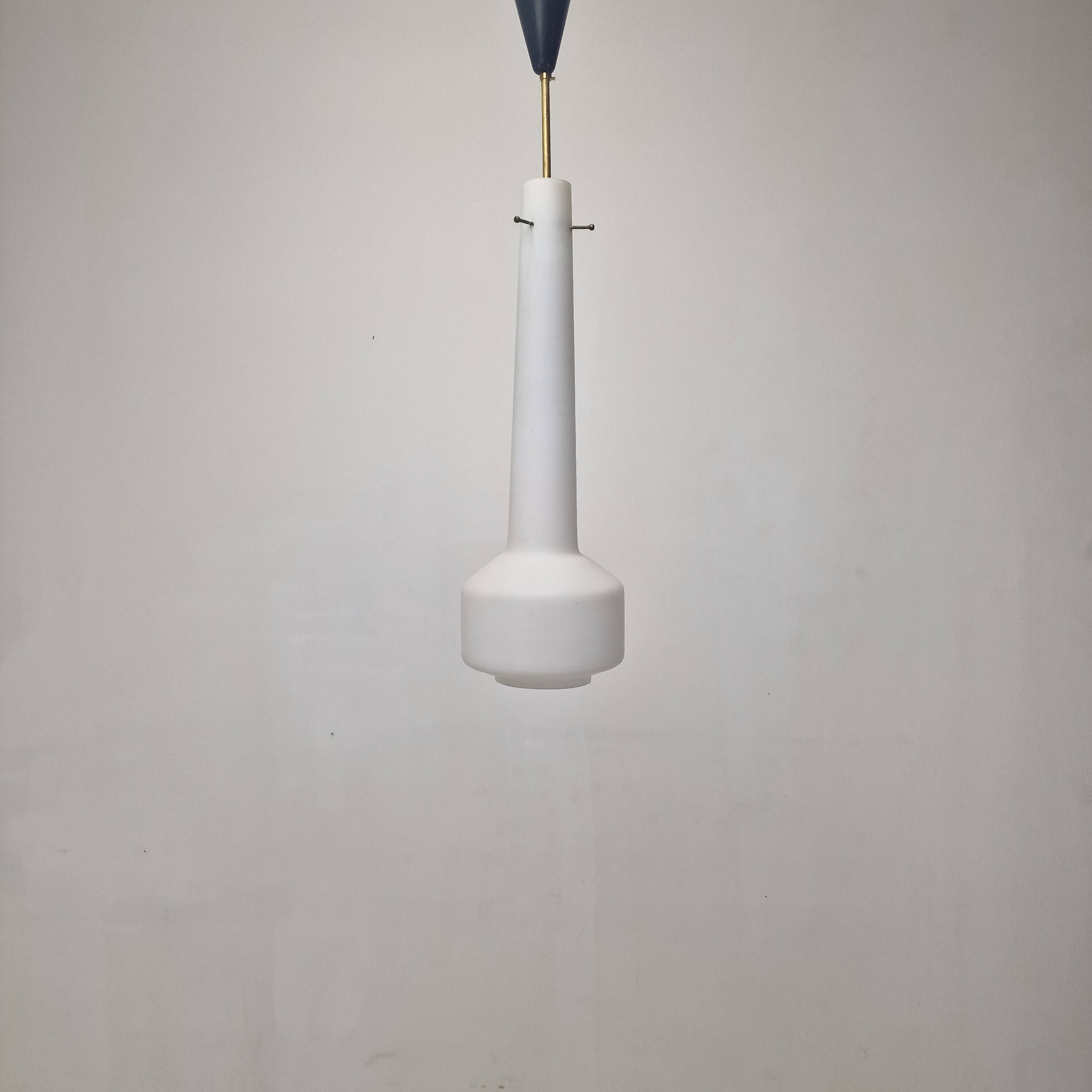 Stilnovo Pendant in Milk Glass and Brass, Italy 1960's