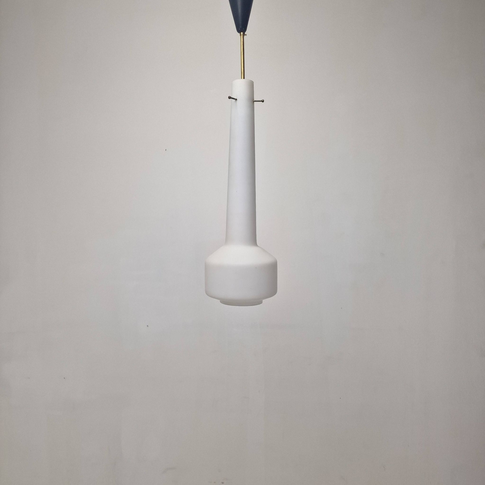Stilnovo Pendant in Milk Glass and Brass, Italy 1960's