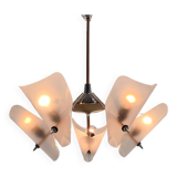 Mid-century chrome, copper & plastic chandelier by drukov, 1970s / 2 pieces avl