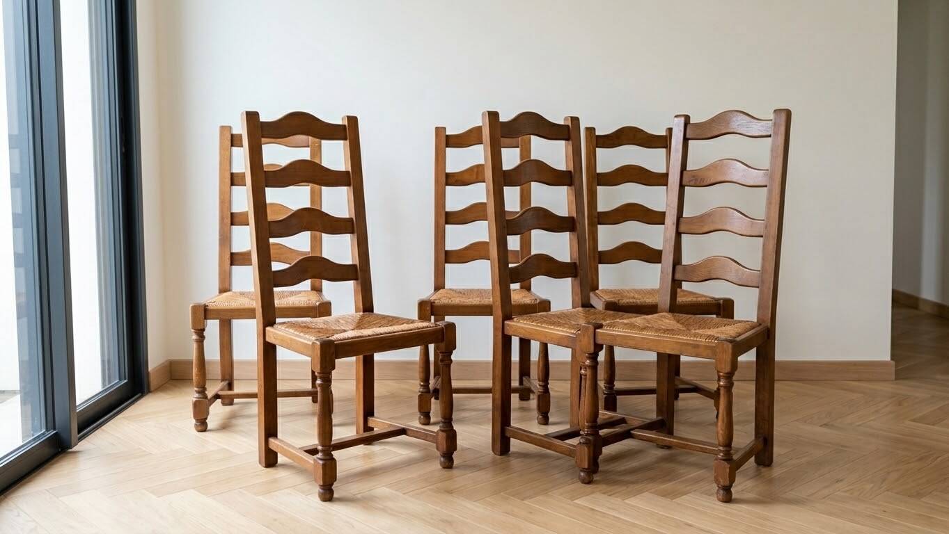 Set of 6 authentic natural oak chairs