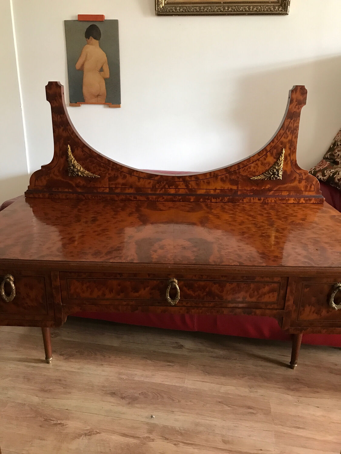 Desk in elm burl and bronze