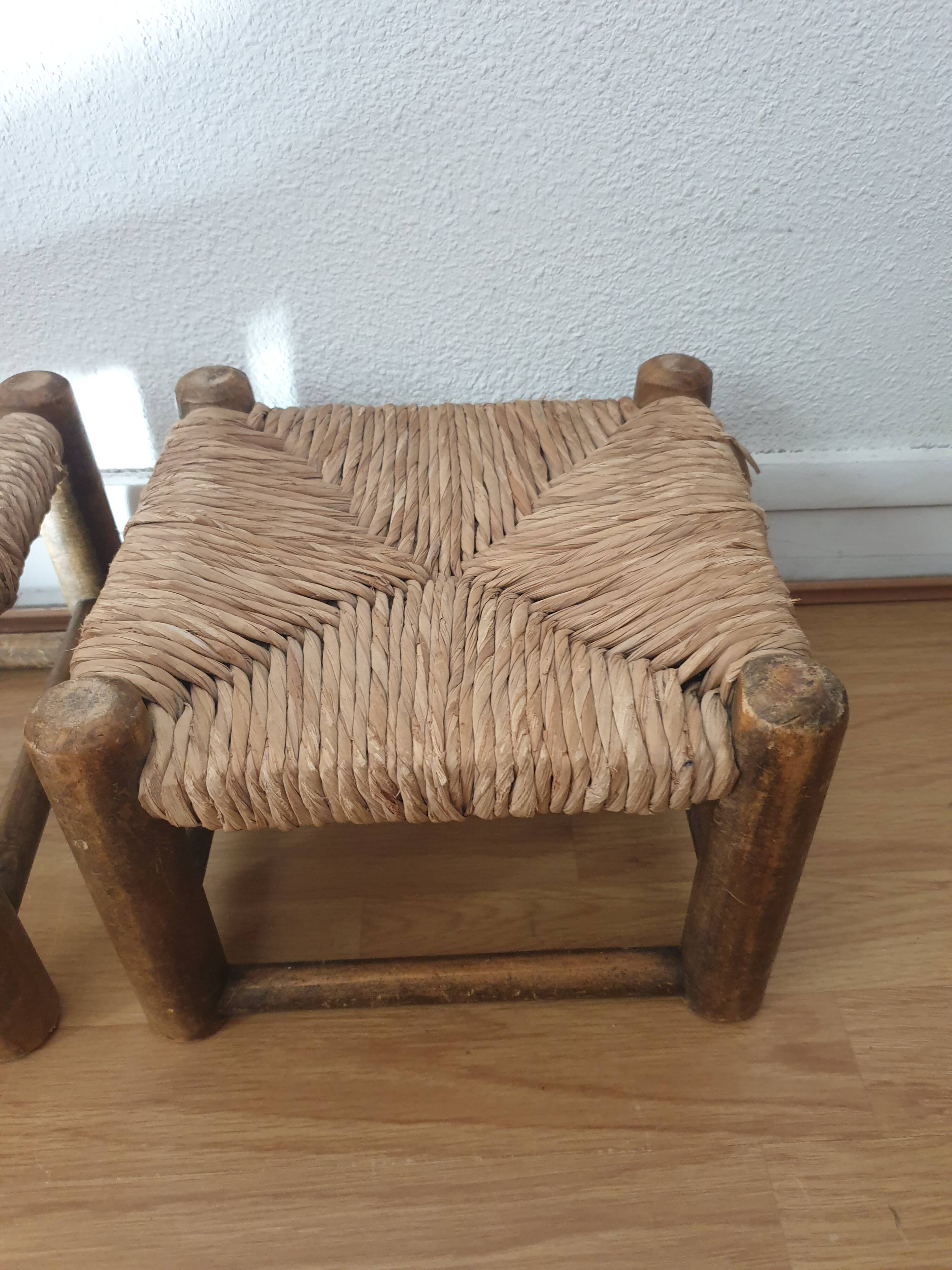 Pair of vintage straw woven foot stools