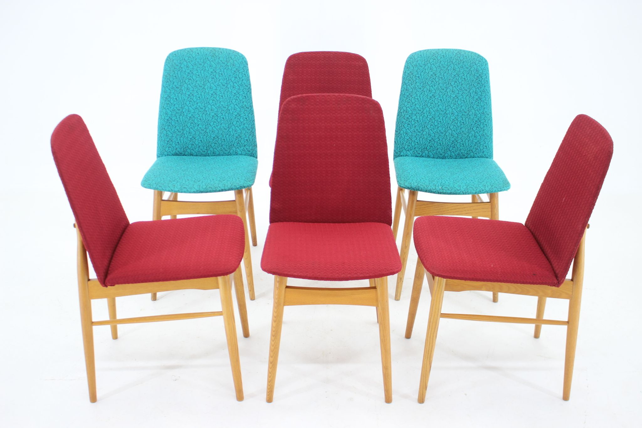 Ensemble de 6 chaises de salle à manger en frêne des années 1960, Tchécoslovaquie