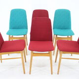 1960s set of 6 ash dining chairs, Czechoslovakia